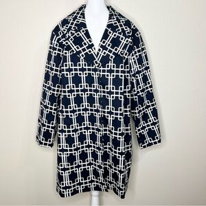 Lane Bryant Navy Blue & White Geometric Square Print Trench Coat Plus Size 28